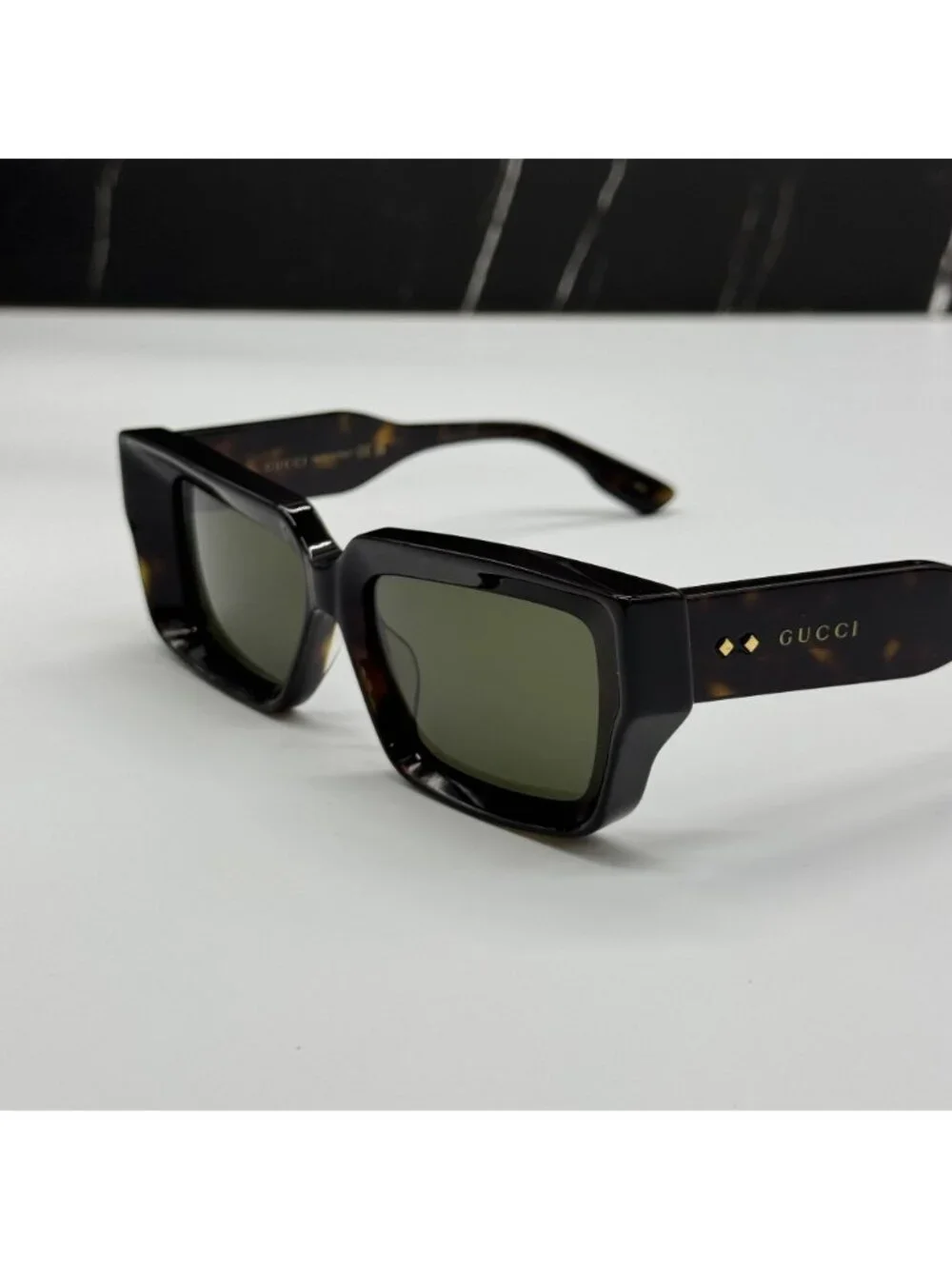 New Gucci GG1529S 002 Square Havana Green Unisex Sunglasses